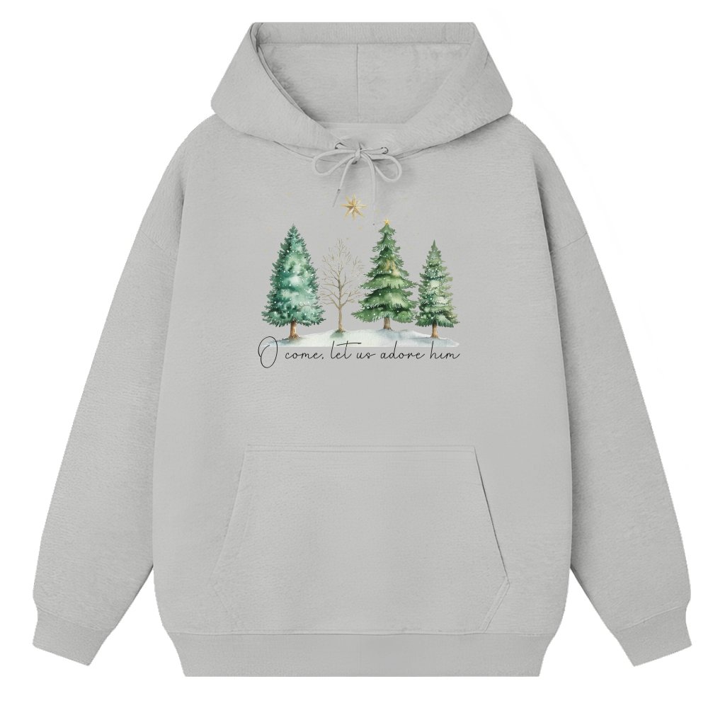 O Come Let Us Adore Him Hoodie – Christmas Gift Retro Vintage - front view