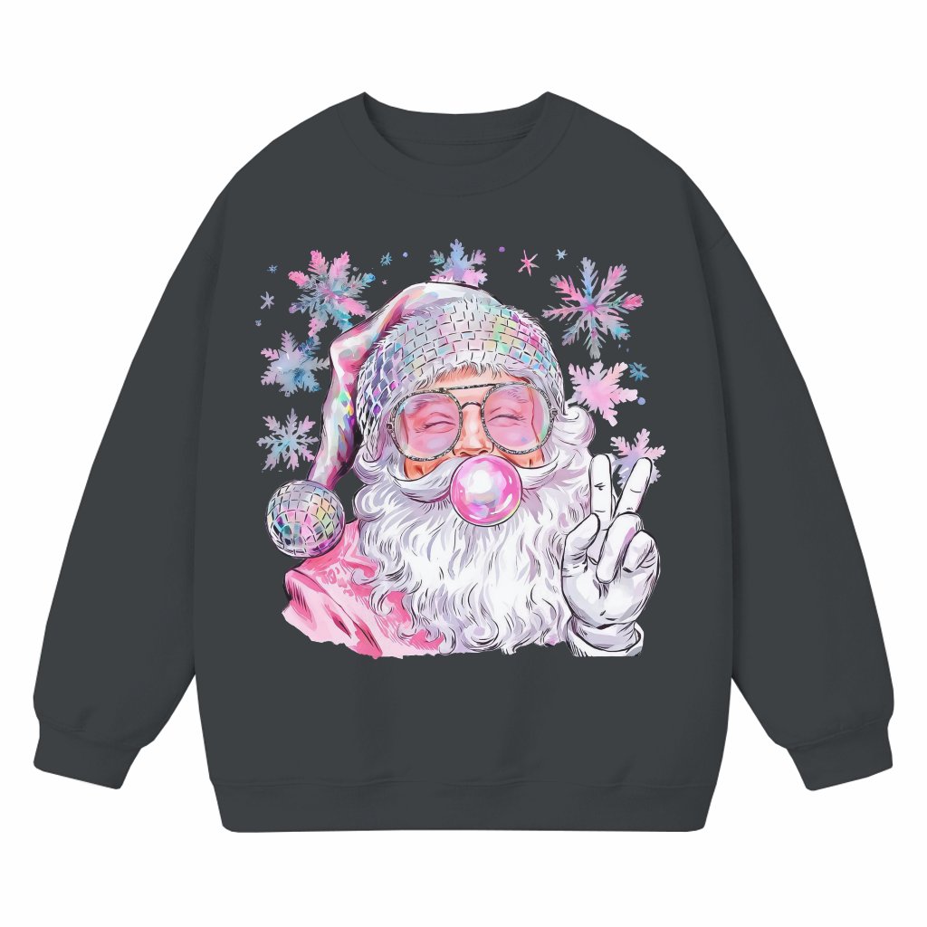Funny Retro Santa Blowing Bubble Sweatshirt – Christmas Gift for Women Vintage Style - front view