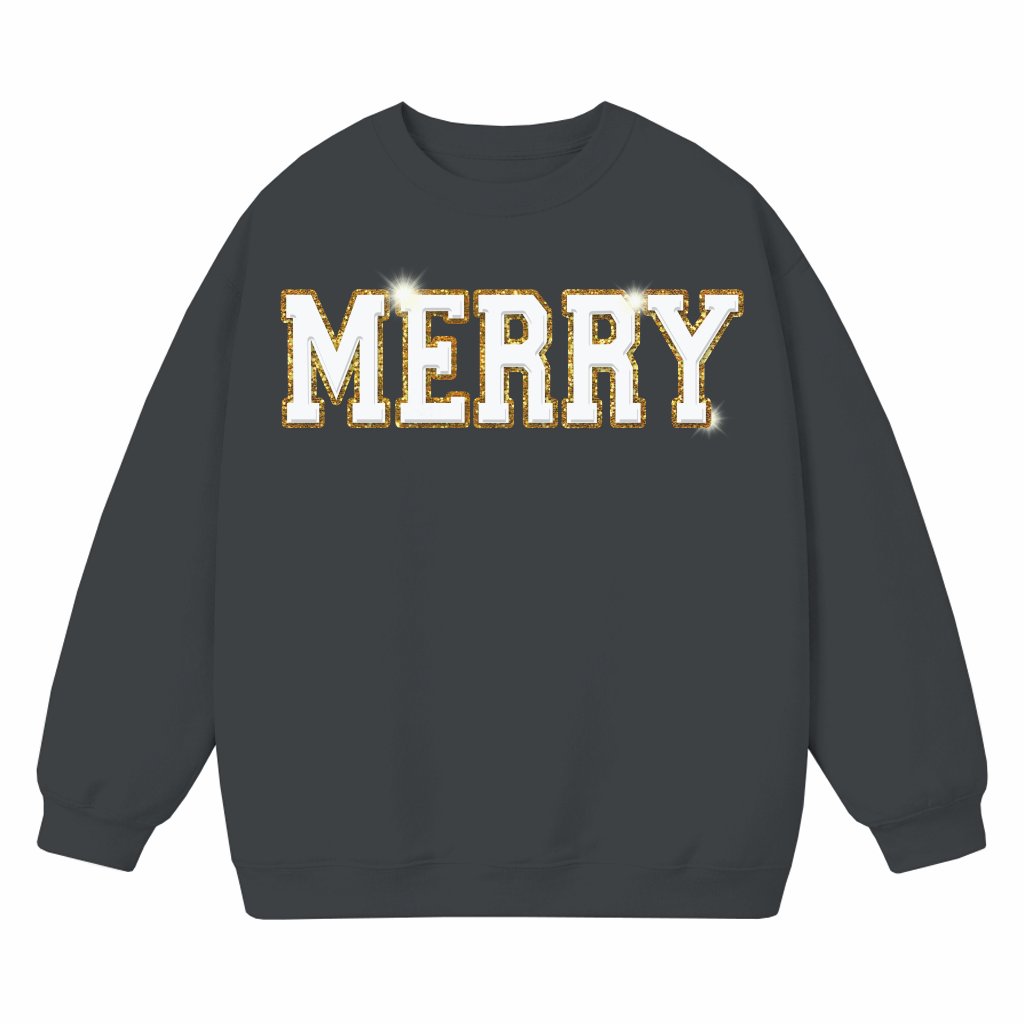 Cute Merry Chenille Patch Sweatshirt – Christmas Holiday Gift - front view