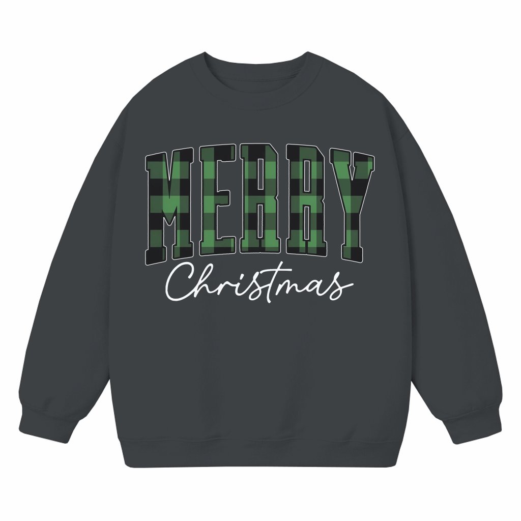 Merry Christmas Buffalo Plaid Sweatshirt – Christmas Gift Retro - front view