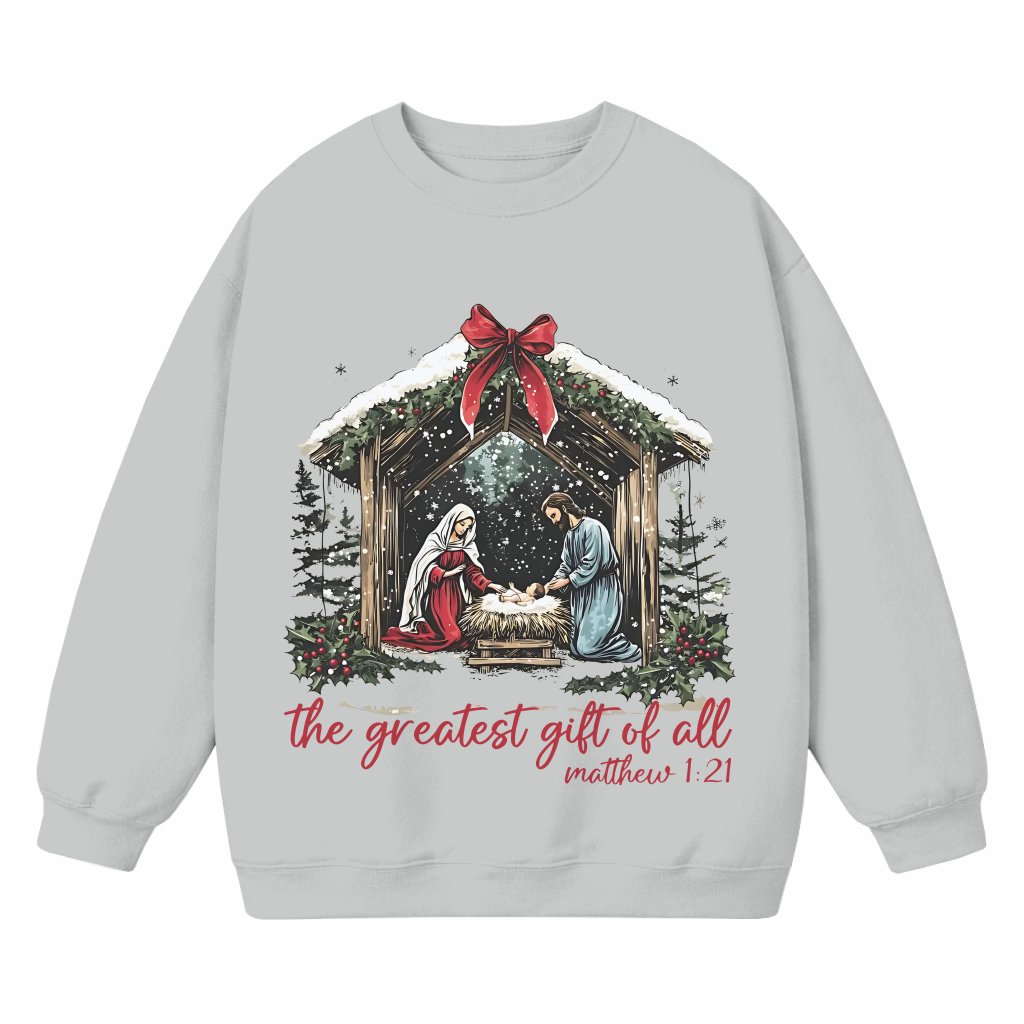 Greatest Gift Nativity Bow Sweatshirt – Christmas Gift for Her Coquette - front view