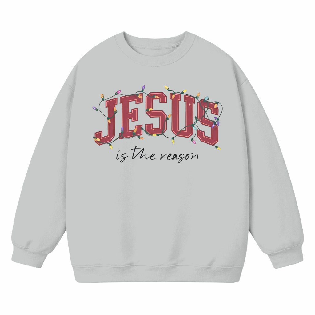 Jesus is the Reason Sweatshirt – Christian Christmas Gift Colorful Christmas Lights - front view