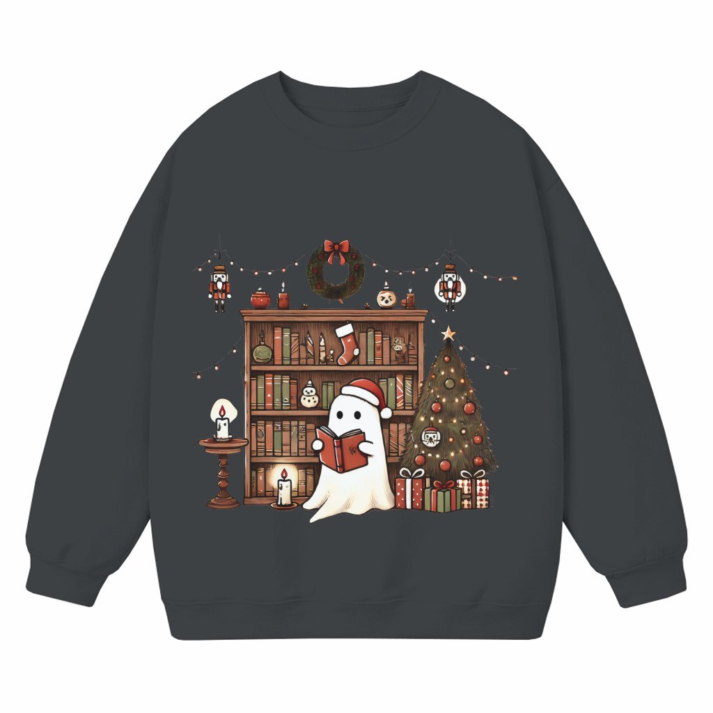 Retro Ghost Reading Books Sweatshirt – Christmas Gift for Librarian Teacher Cute - front view