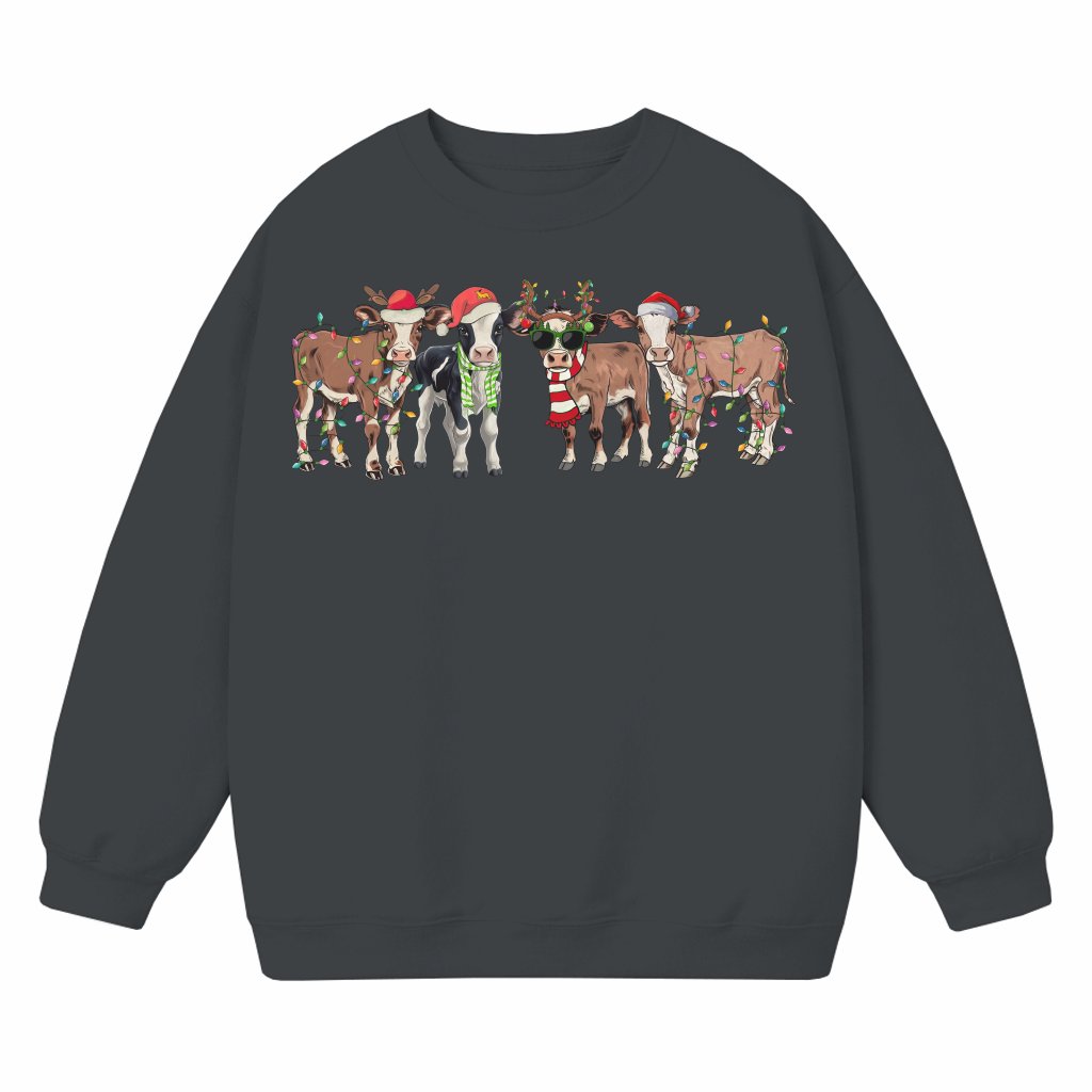 Cute Christmas Cow Sweatshirt – Christmas Gift for Farmers Animal Lovers Funny - front view