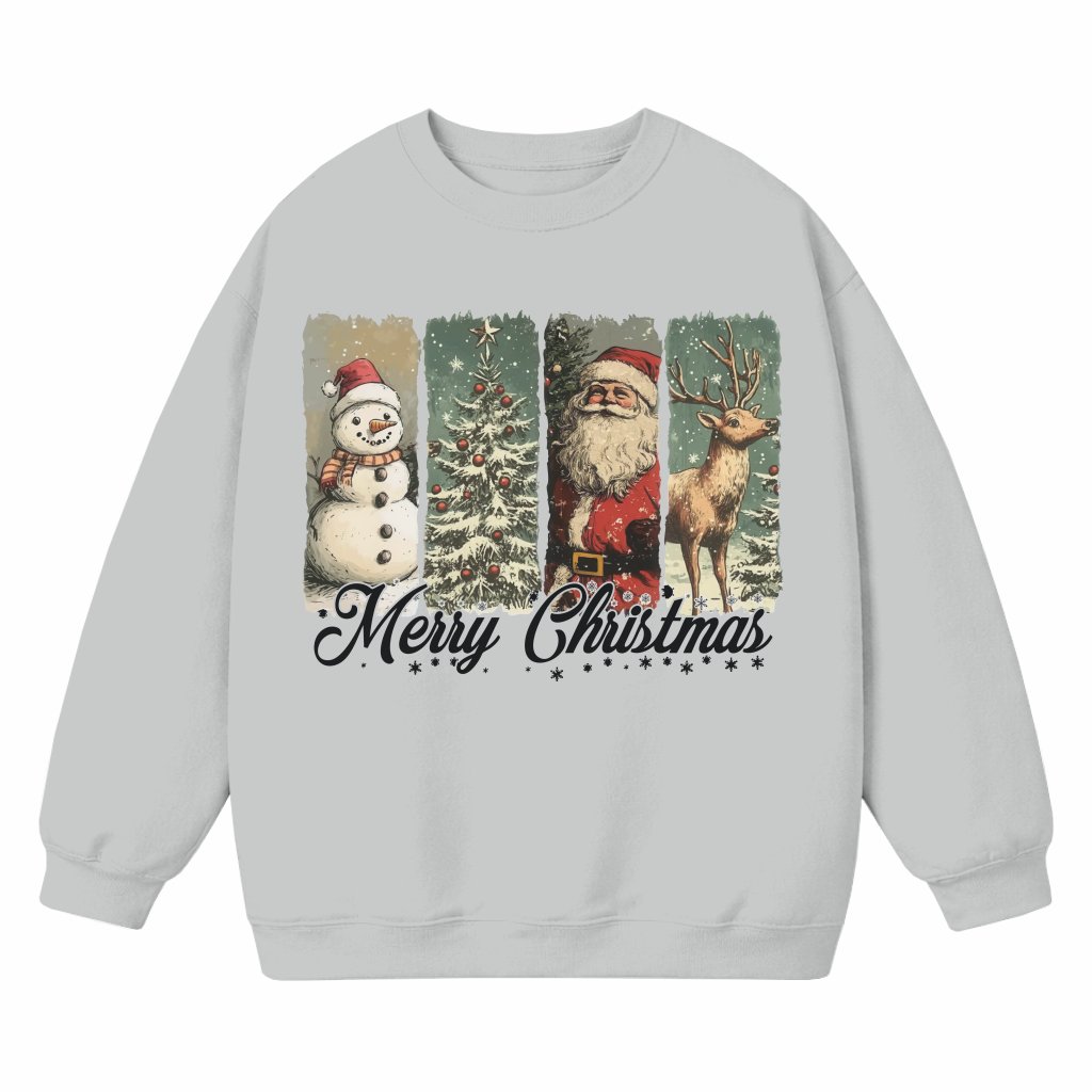 Merry Christmas Santa Snowman Sweatshirt – Christmas Gift for Family Retro Vintage Pink - front view