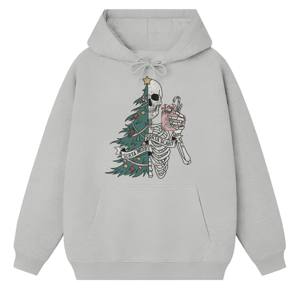Sorta Merry Sorta Scary Skeleton Hoodie – Christmas Gift for Latte Lover Funny - front view