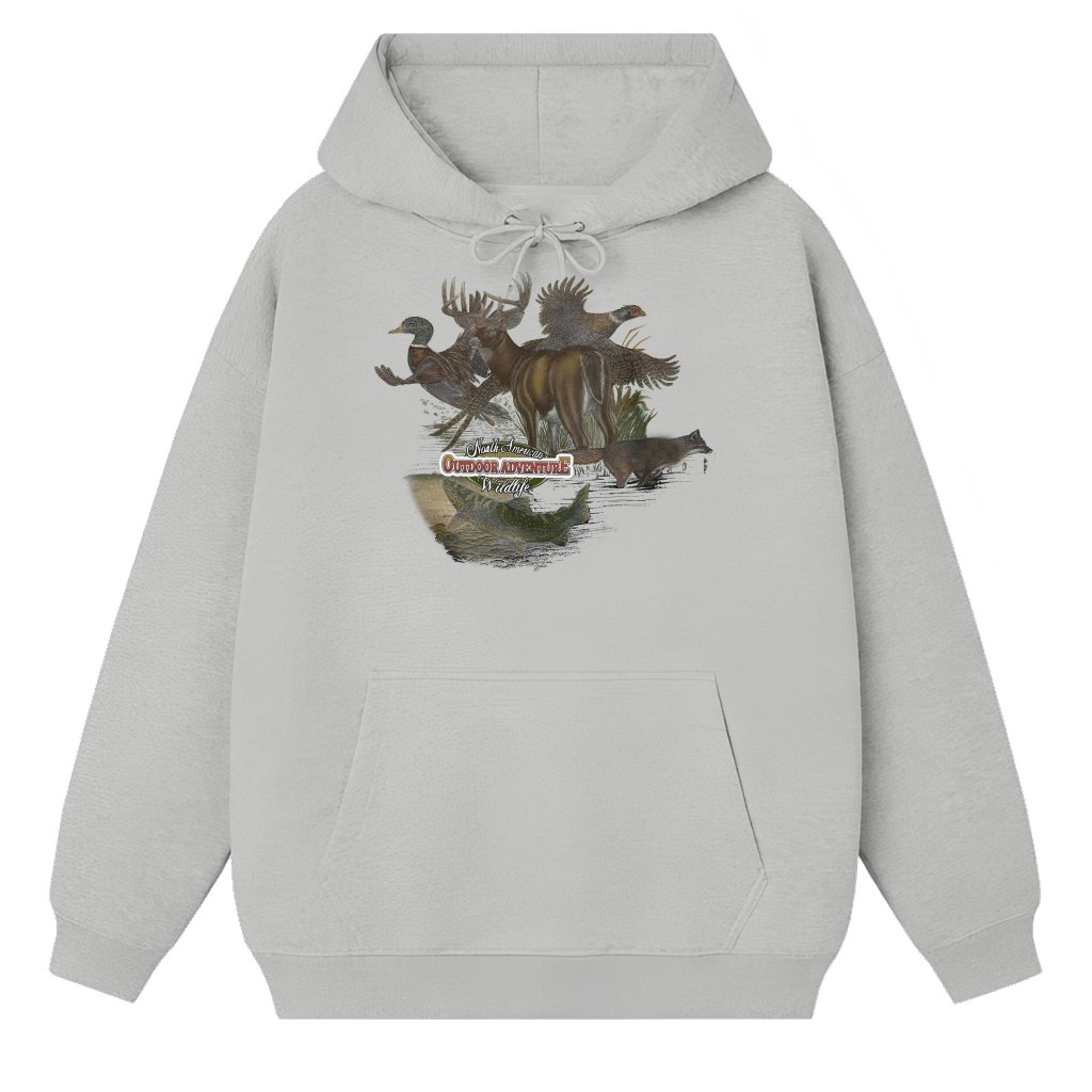Vintage Wildlife Hoodie – Fall Gift Deer Stag Mallard Duck Retro - front view