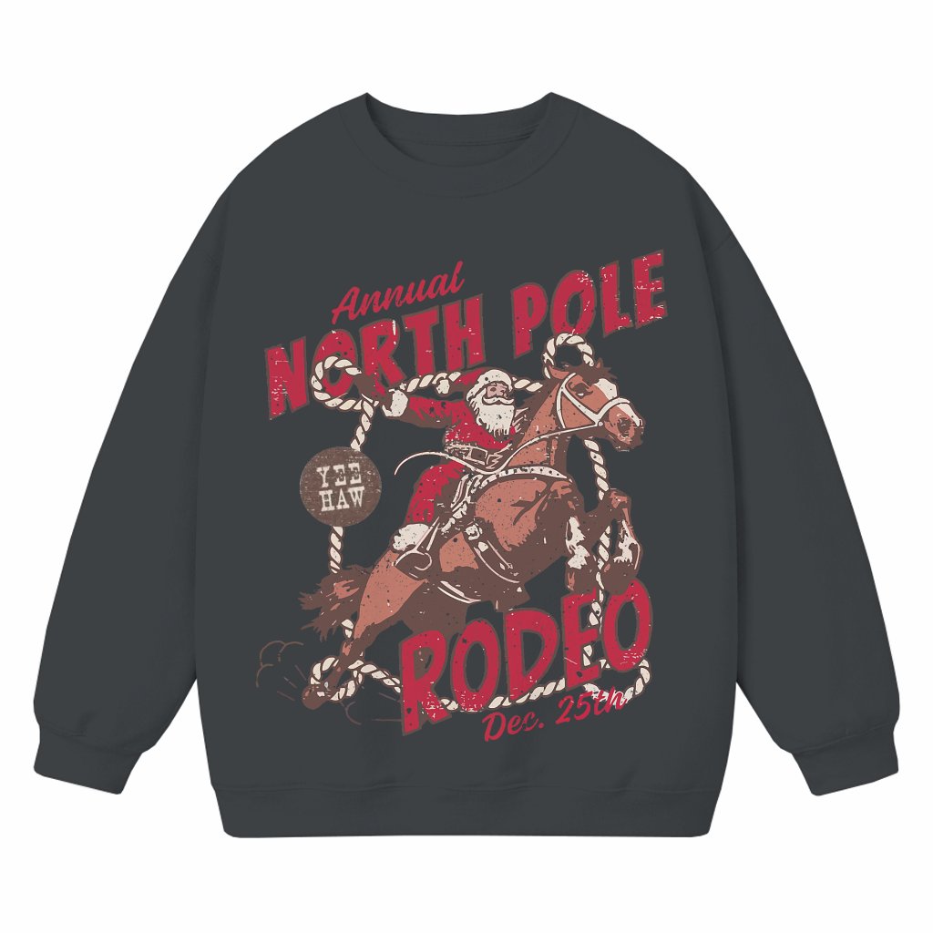 North Pole Rodeo Cowboy Santa Sweatshirt – Christmas Gift Vintage Crewneck - front view