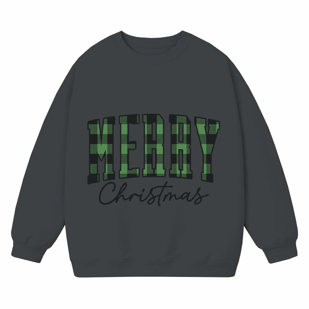 Merry Christmas Buffalo Plaid Sweatshirt – Christmas Gift for Family Cute - front view