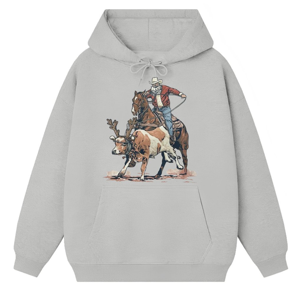 Western Santa Roping Cowboy Hoodie – Christmas Gift for Him Funny - front view