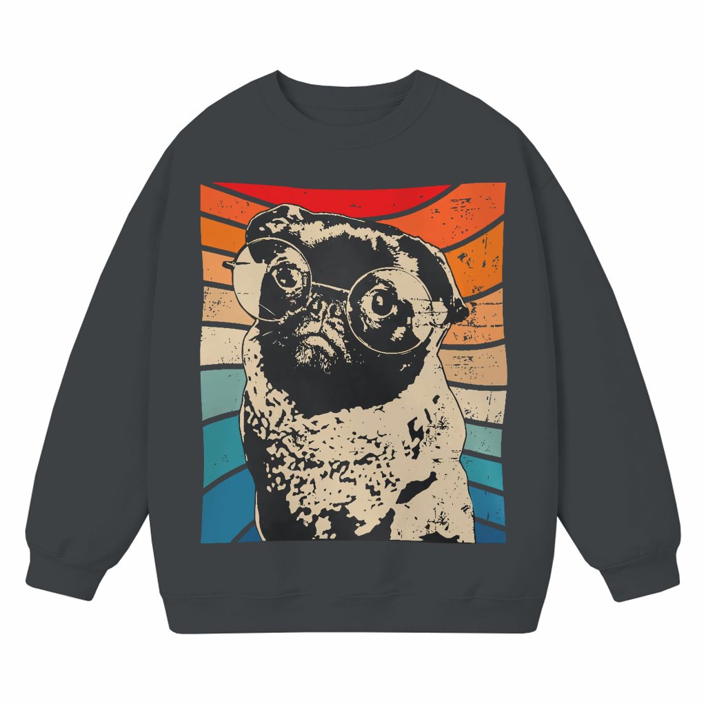 Funny Pug Wearing Glasses Sweatshirt – Christmas Gift for Dog Lover Vintage - front view