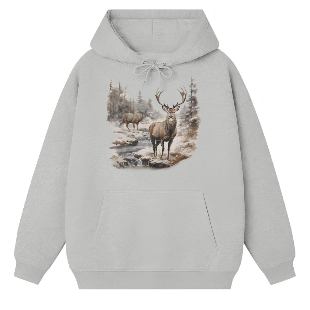 Retro Deer Wilderness Buck Doe Hoodie – Christmas Gift for Men Women Vintage 90s - front view