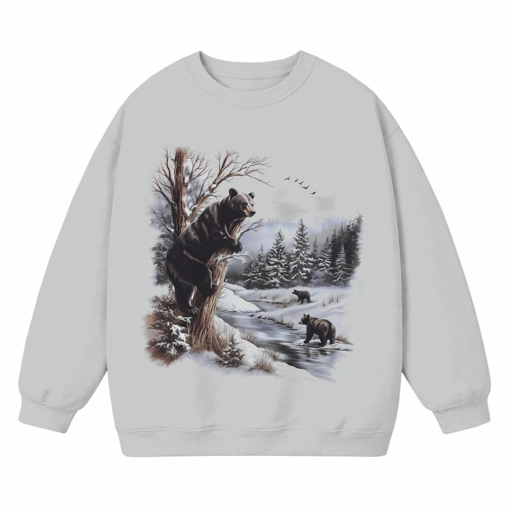 Black Bears River Scene Sweatshirt – Winter Gift Retro Vintage 90s - front view