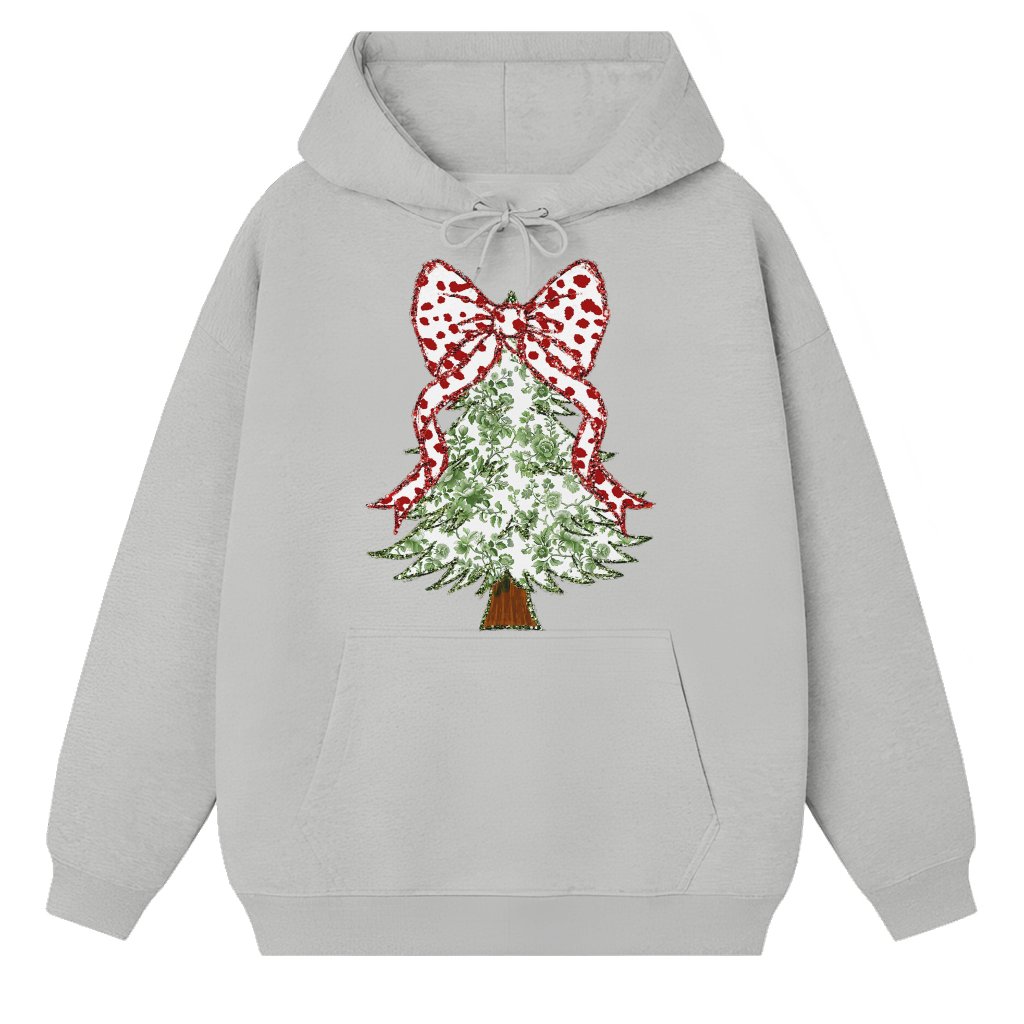 Christmas Tree Red Bow Hoodie – Christmas Gift for Men Women Cute - front view