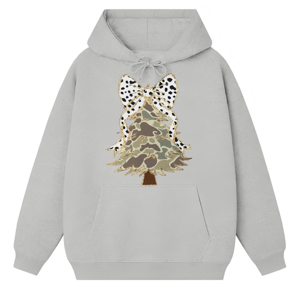 Coquette Christmas Tree Hoodie – Christmas Holiday Glitter Bow Gift for Her - front view