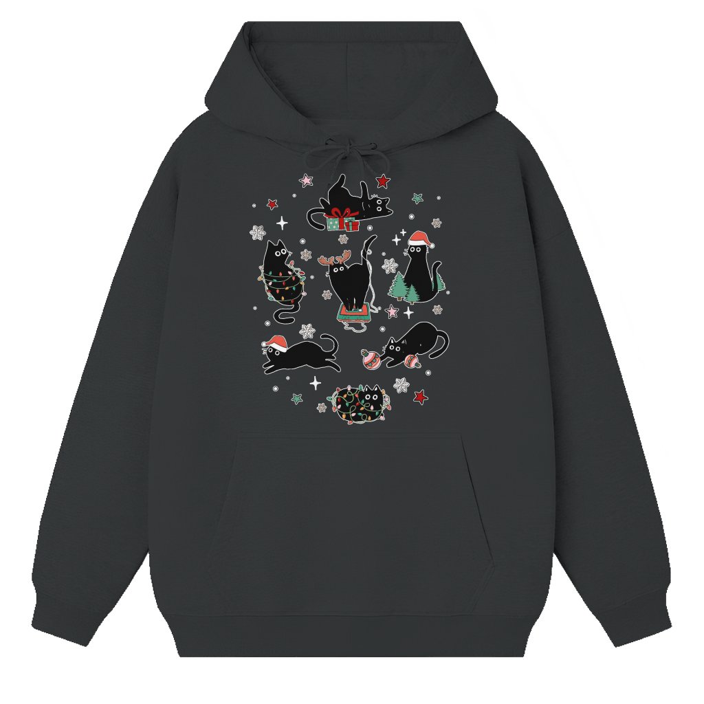Cute Black Cat Christmas Lights Hoodie – Christmas Gift for Cat Lover - front view