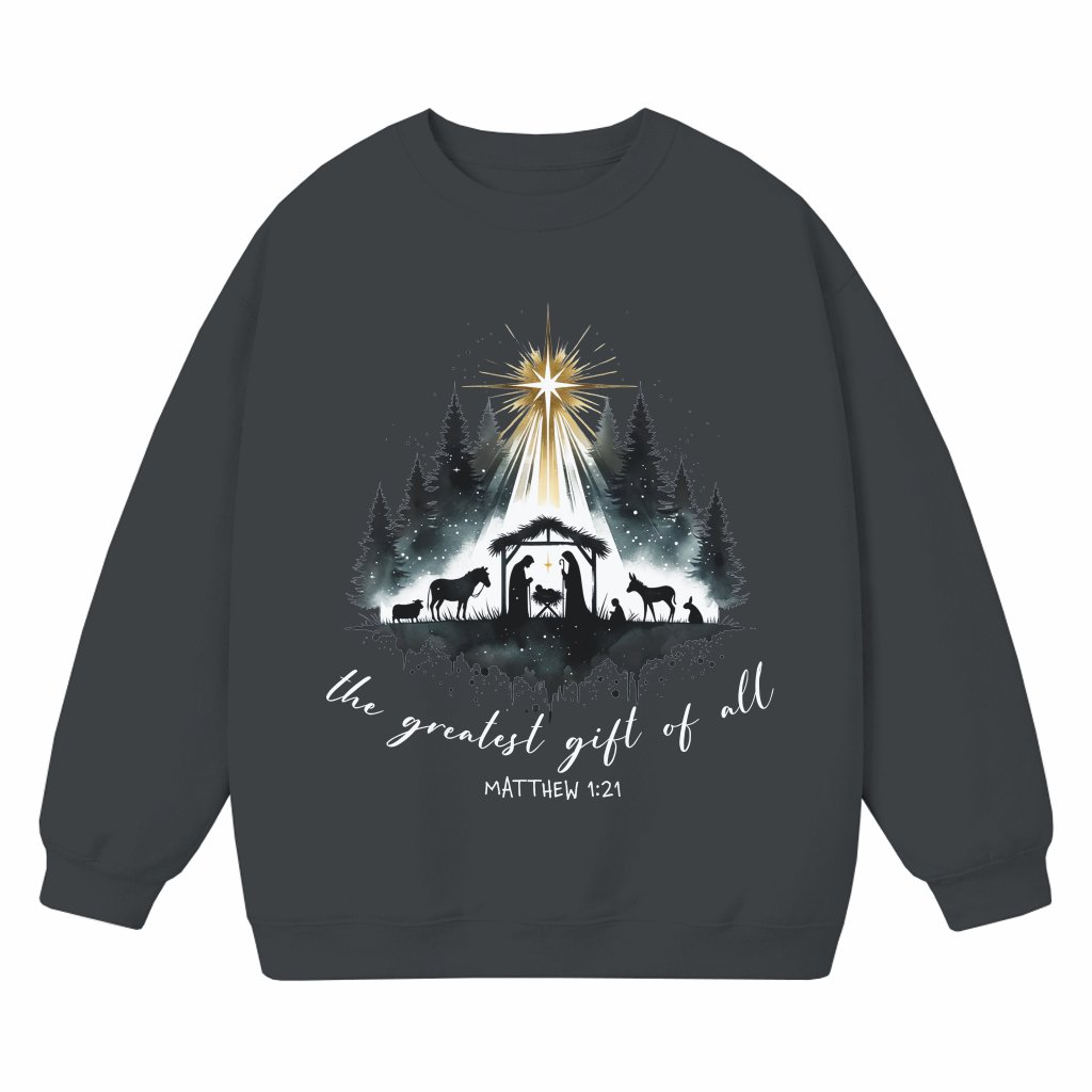 Christian Nativity Sweatshirt – Christmas Gift Jesus Bible Verse - front view