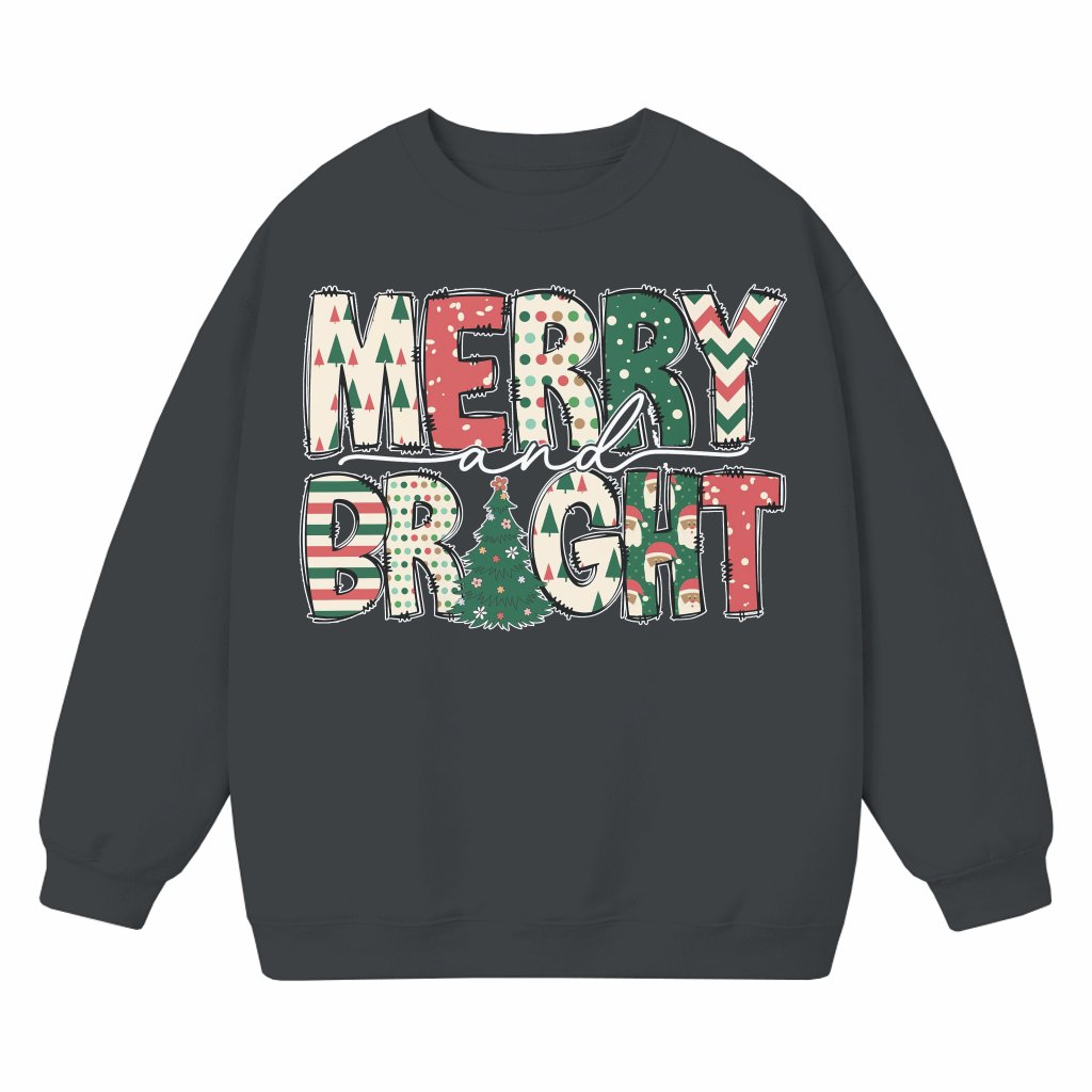 Merry and Bright Christmas Tree Letter Sweatshirt – Christmas Gift Festive - front view