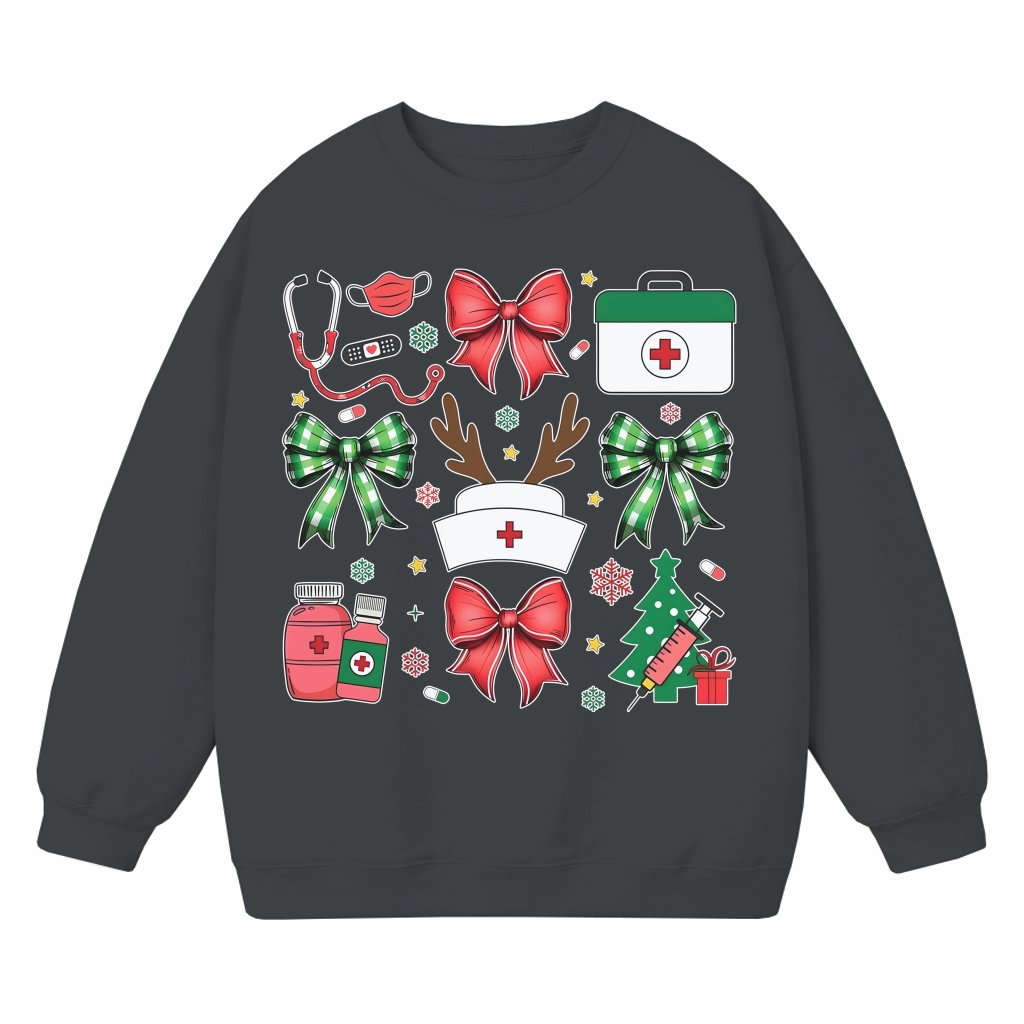 Retro Nurse Coquette Bow Sweatshirt – Christmas Gift for Nurses - front view