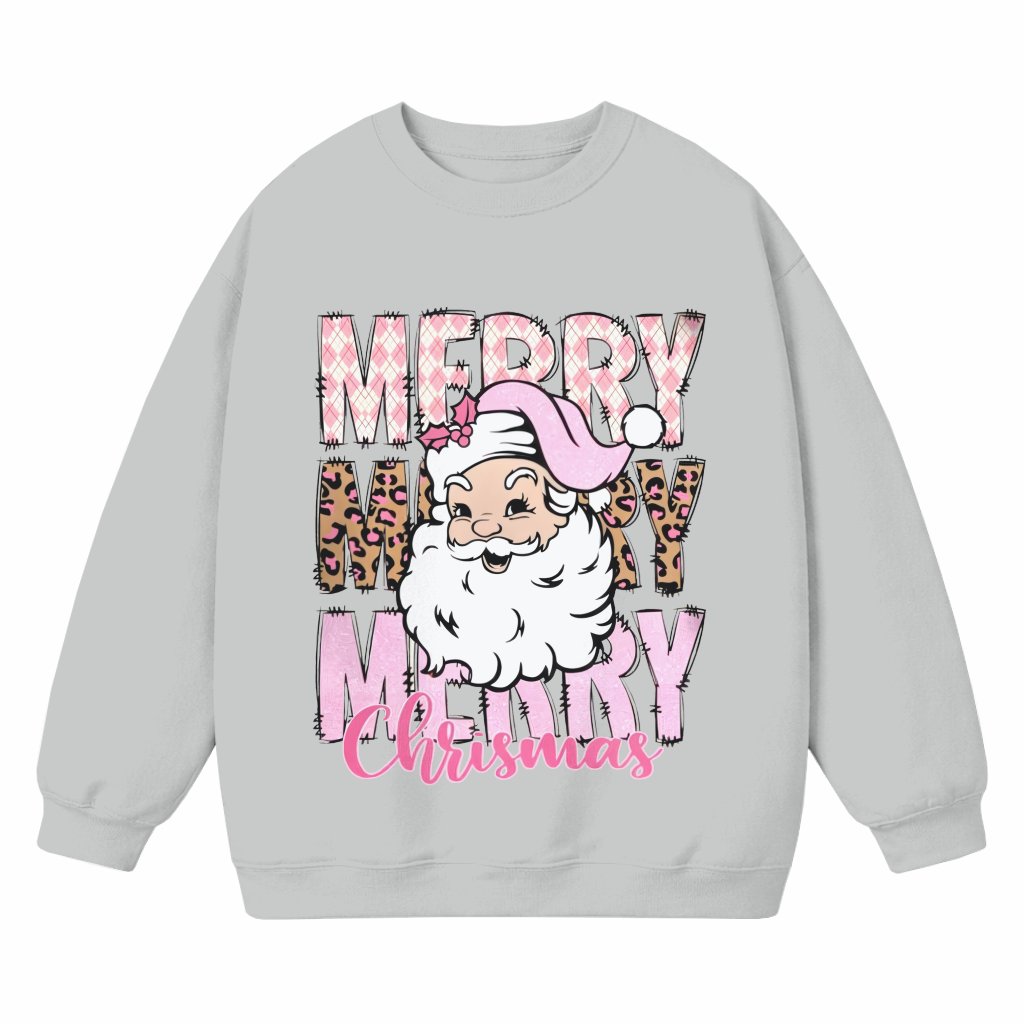 Retro Pink Leopard Santa Claus Sweatshirt – Merry Christmas Gift - front view