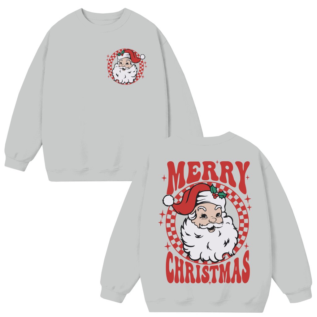 Retro Santa Checkered Sweatshirt – Christmas Gift Vintage - front view