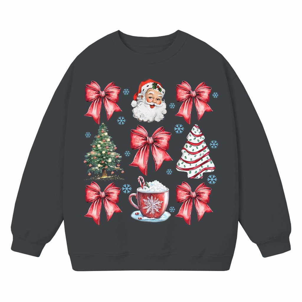 Coquette Christmas Bow Sweatshirt – Christmas Gift for Her Retro Santa Chic - front view