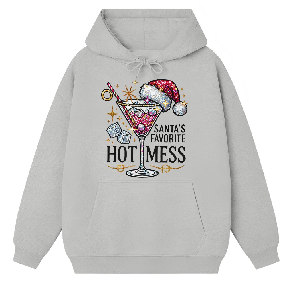 Santa's Favorite Hot Mess Hoodie – Funny Christmas Gift for Her - front view