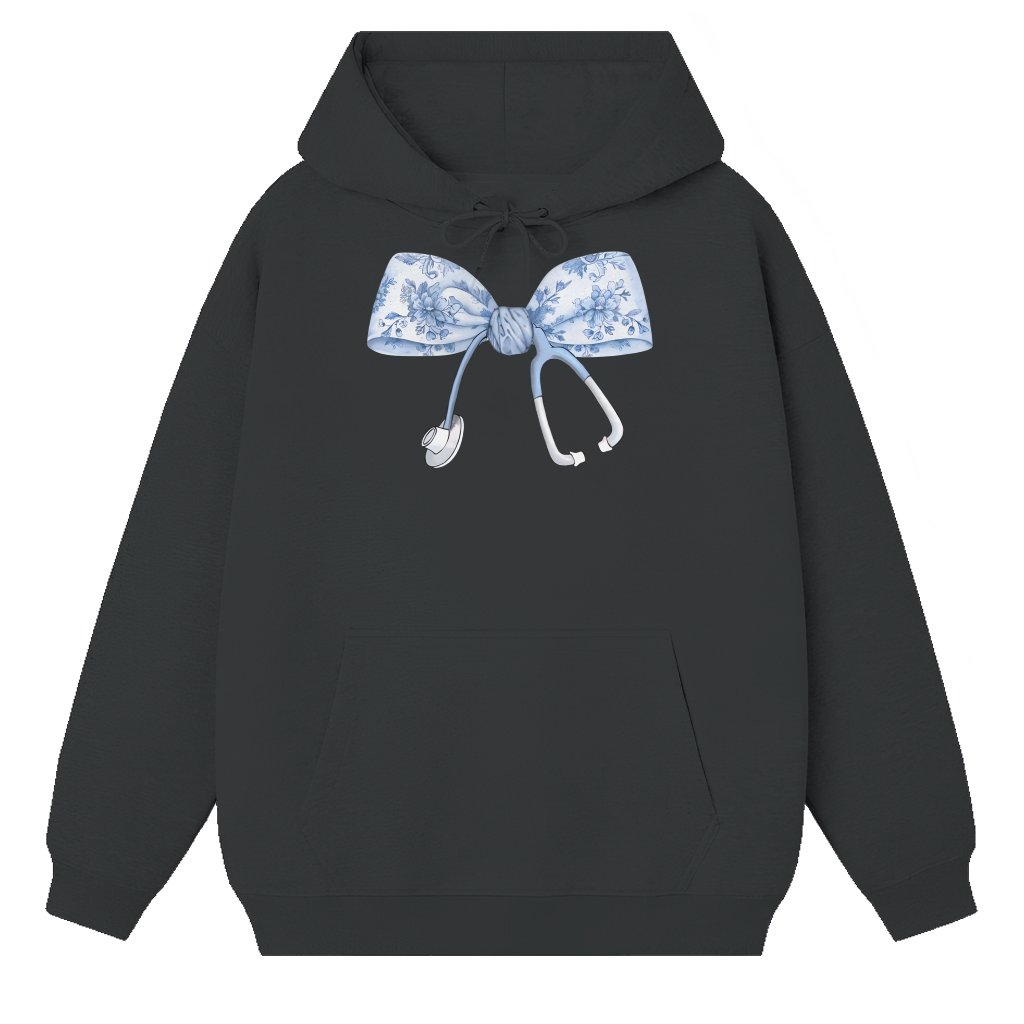 Coquette Bow Retro Stethoscope Hoodie – Gift for Nurse Pink - front view