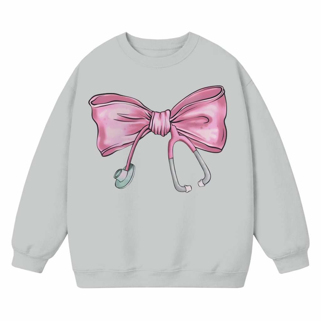 Coquette Nurse Sweatshirt – Gift for Nurse Pink Bow Stethoscope Trendy - front view