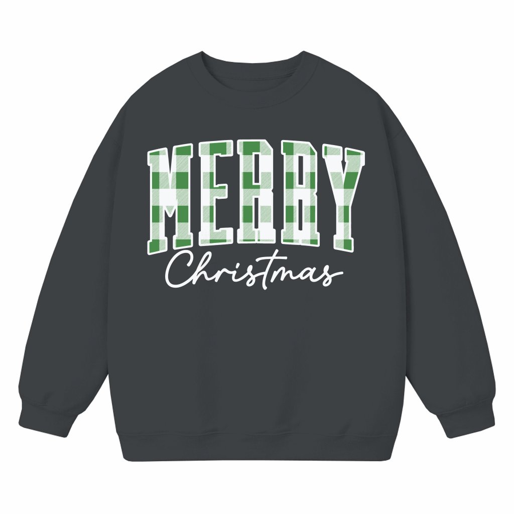 Merry Christmas Plaid Sweatshirt – Christmas Gift for Family - front view