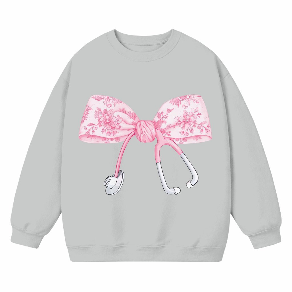Pink Coquette Nurse Stethoscope Bow Sweatshirt – Nurse Appreciation Gift for Nurse Trendy - front view