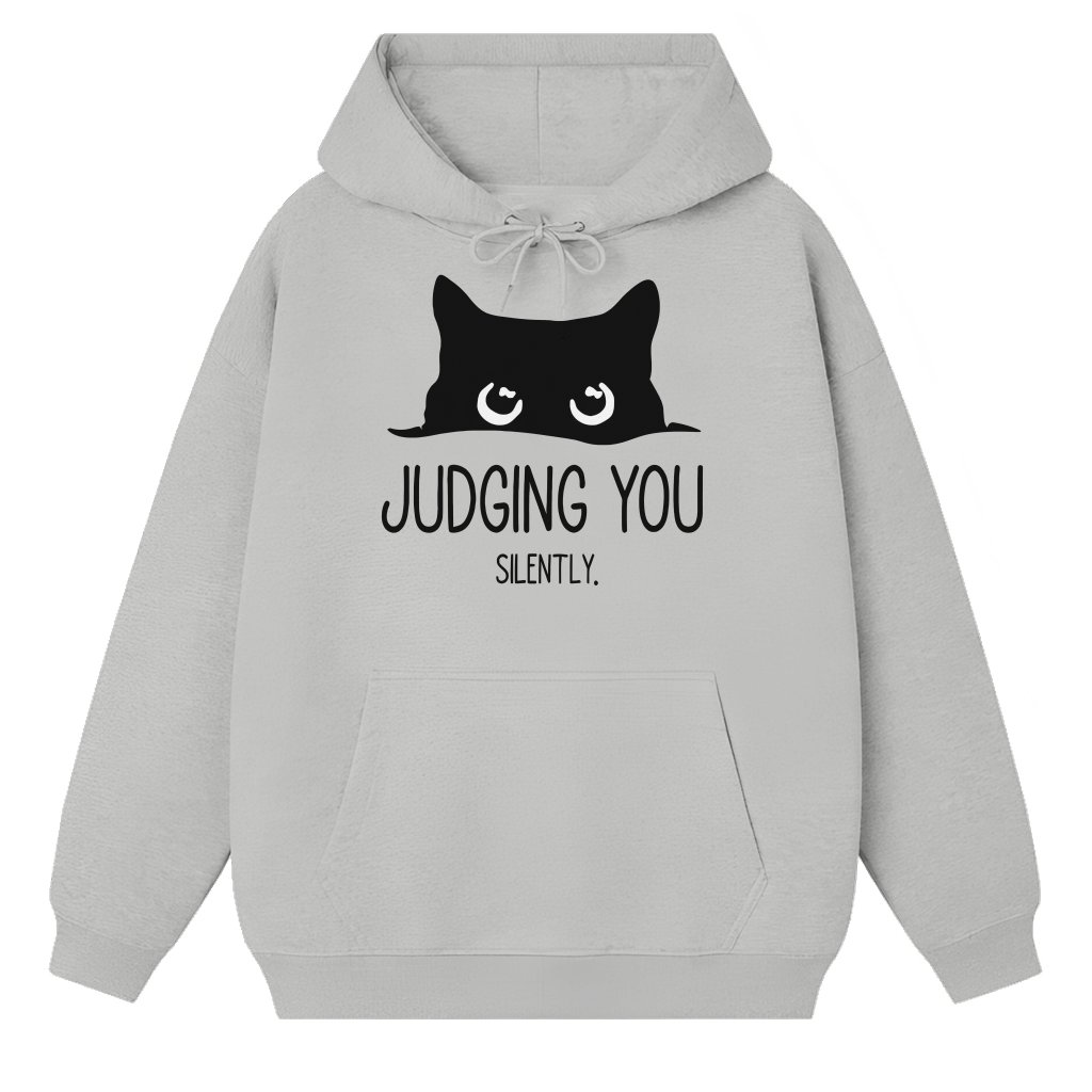 Funny Black Cat Judging Silently Hoodie – Gift for Cat Mom Cute - front view