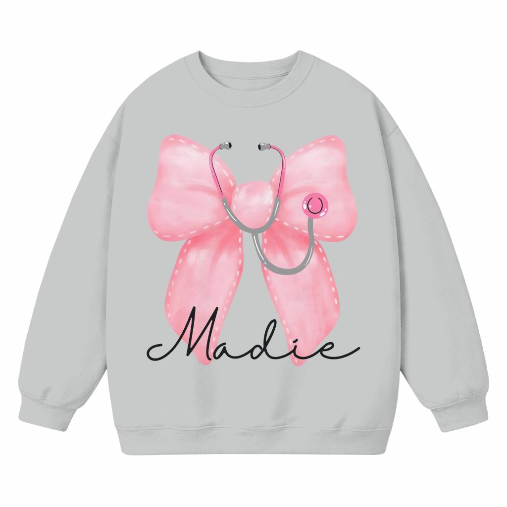 Coquette Nurse Sweatshirt – Personalized Gift for Nurses Bow Stethoscope - front view