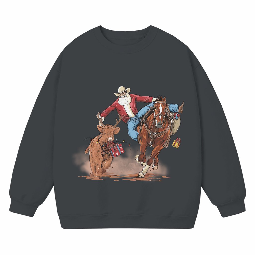 Funny Santa Bulldogging Sweatshirt – Christmas Holiday Gift for Men Women - front view
