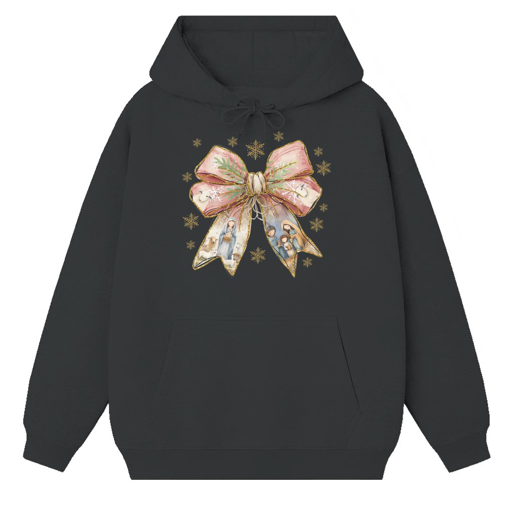 Coquette Bow Jesus Hoodie Christmas – Christian Gift for Women Cute - front view