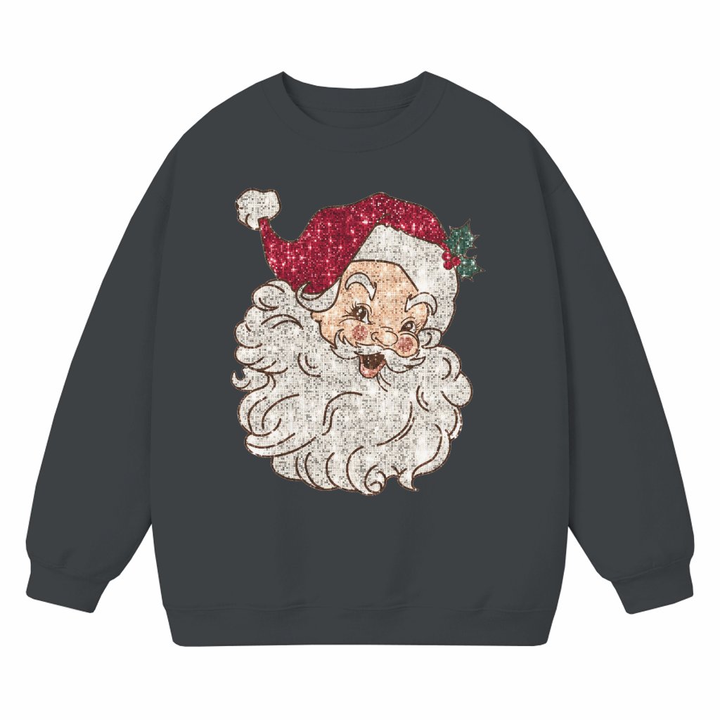 Retro Santa Sweatshirt – Christmas Gift for Women Faux Sequin Crewneck - front view