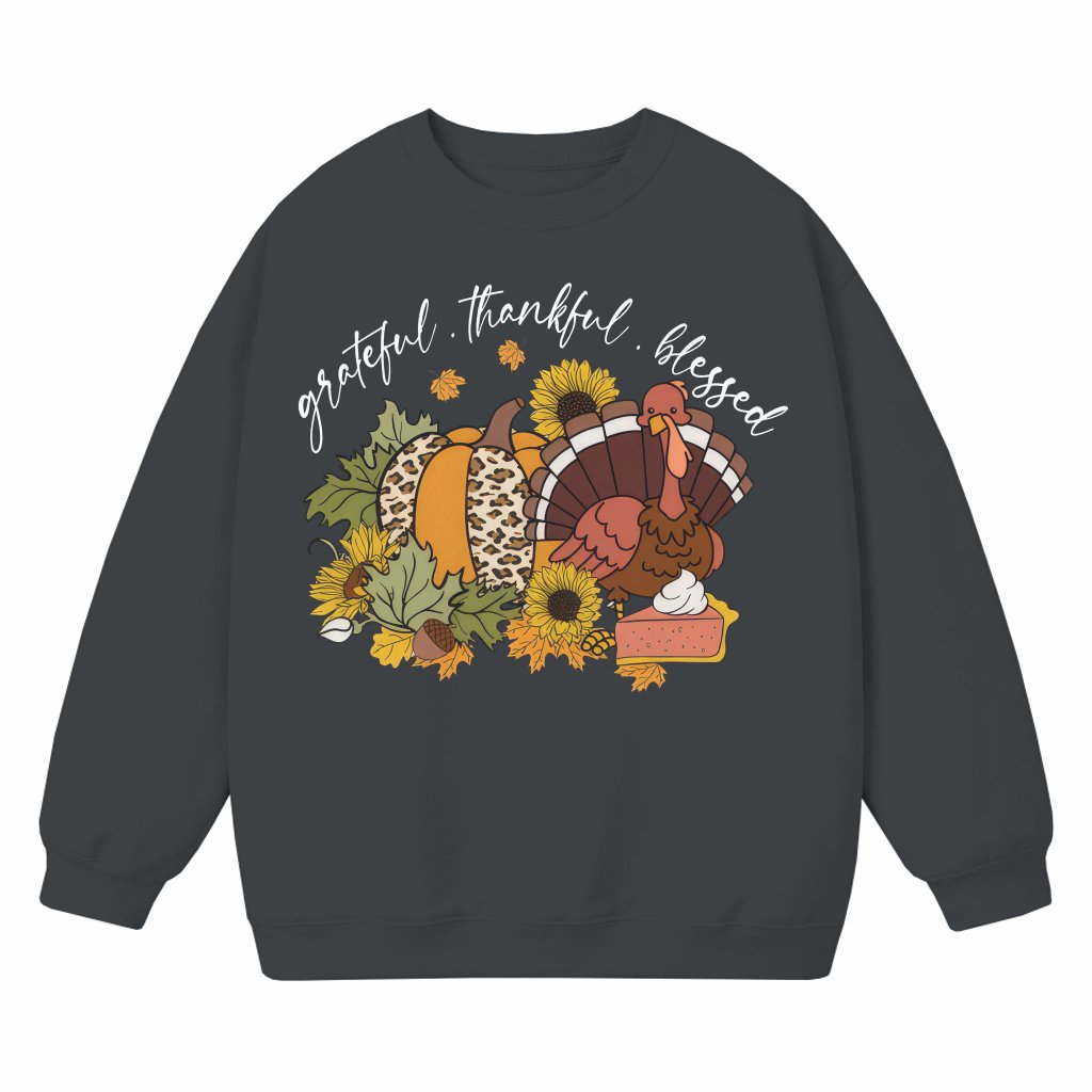 Grateful Thankful Blessed Sweatshirt – Thanksgiving Fall Gift for Family - front view
