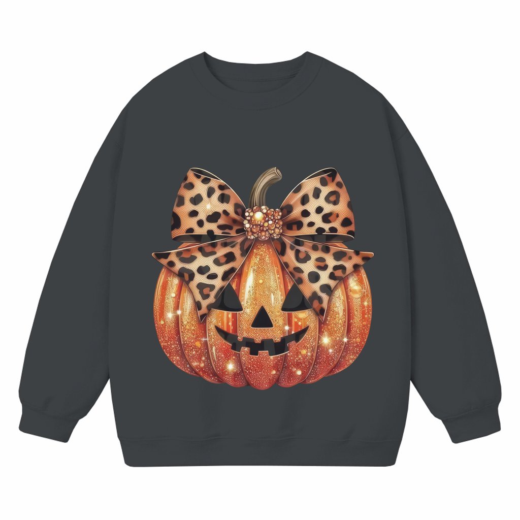 Leopard Coquette Bow Pumpkin Sweatshirt – Thanksgiving Fall Gift for Her Trendy - front view