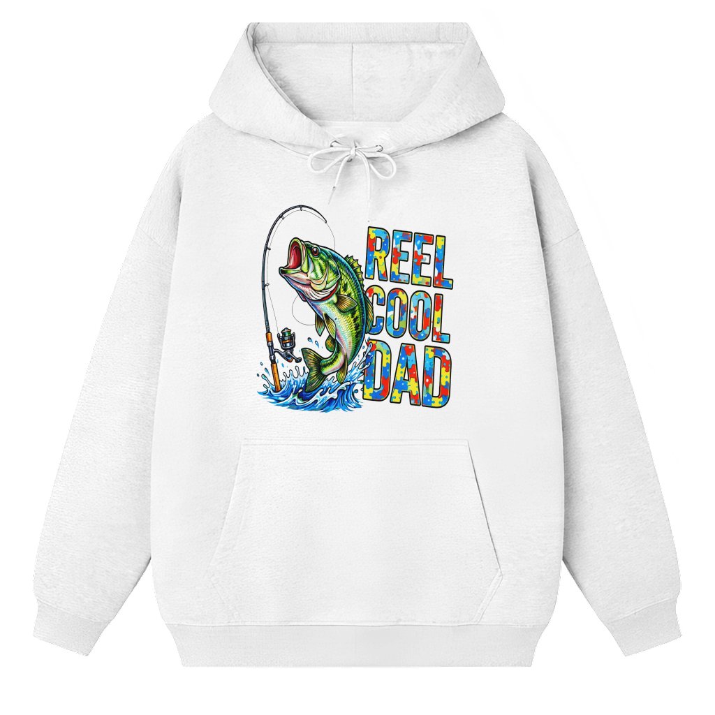 Reel Cool Dad Fishing Hoodie – Autism Awareness Gift for Dad - front view