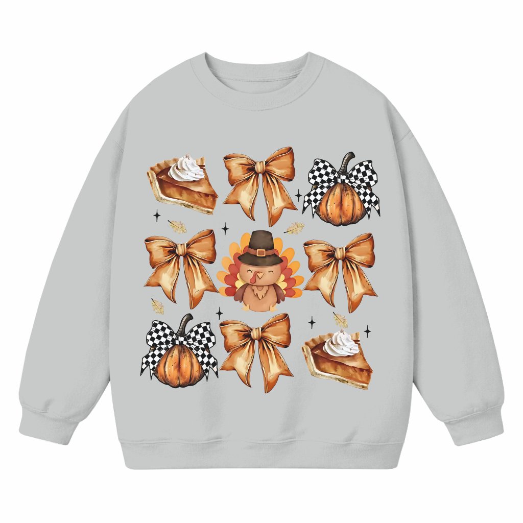Retro Pumpkin Bow Sweatshirt – Thanksgiving Fall Gift - front view