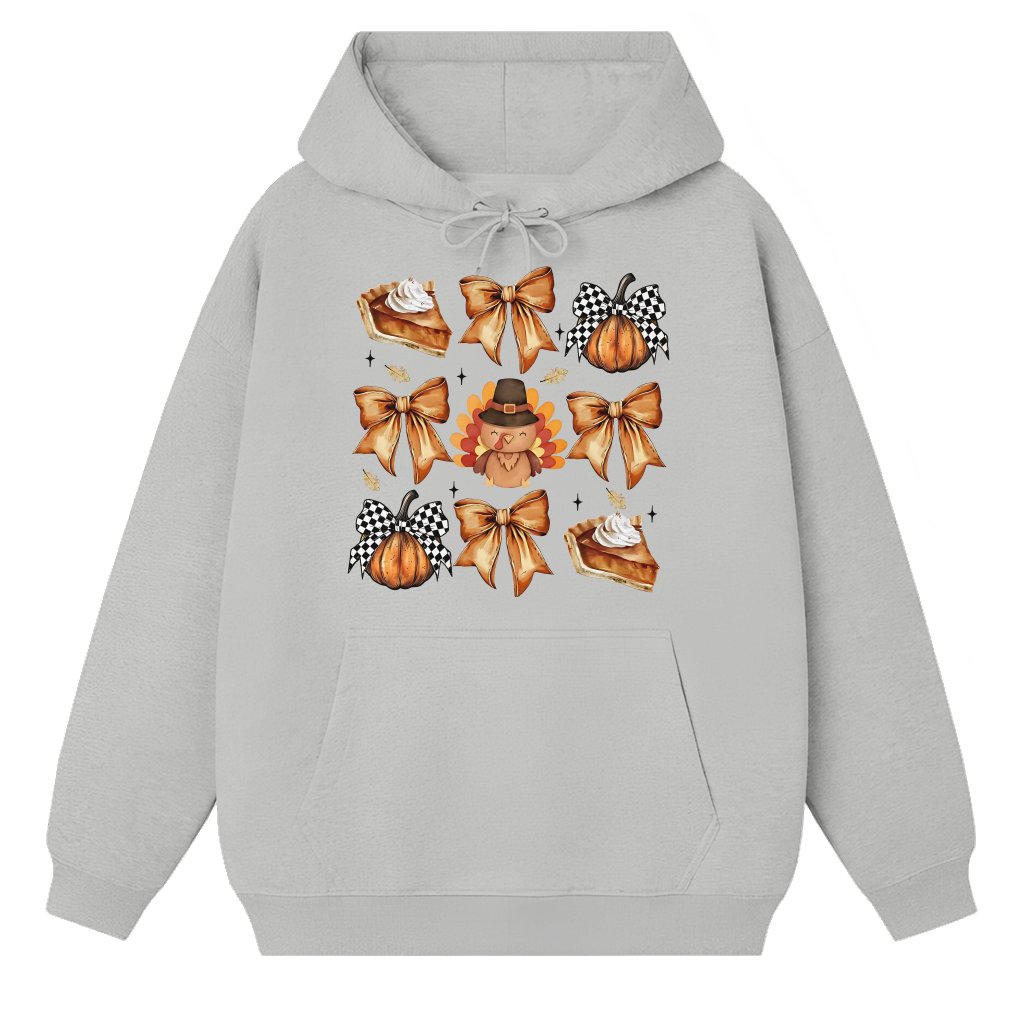 Pumpkin Bow Hoodie – Thanksgiving Gift for Women Retro Fall - front view