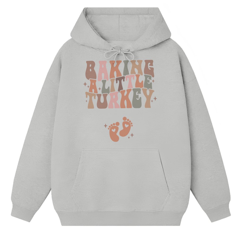 Baking Little Turkey Hoodie – Thanksgiving Pregnancy Announcement Gift for Mom-to-be Funny Cute - front view
