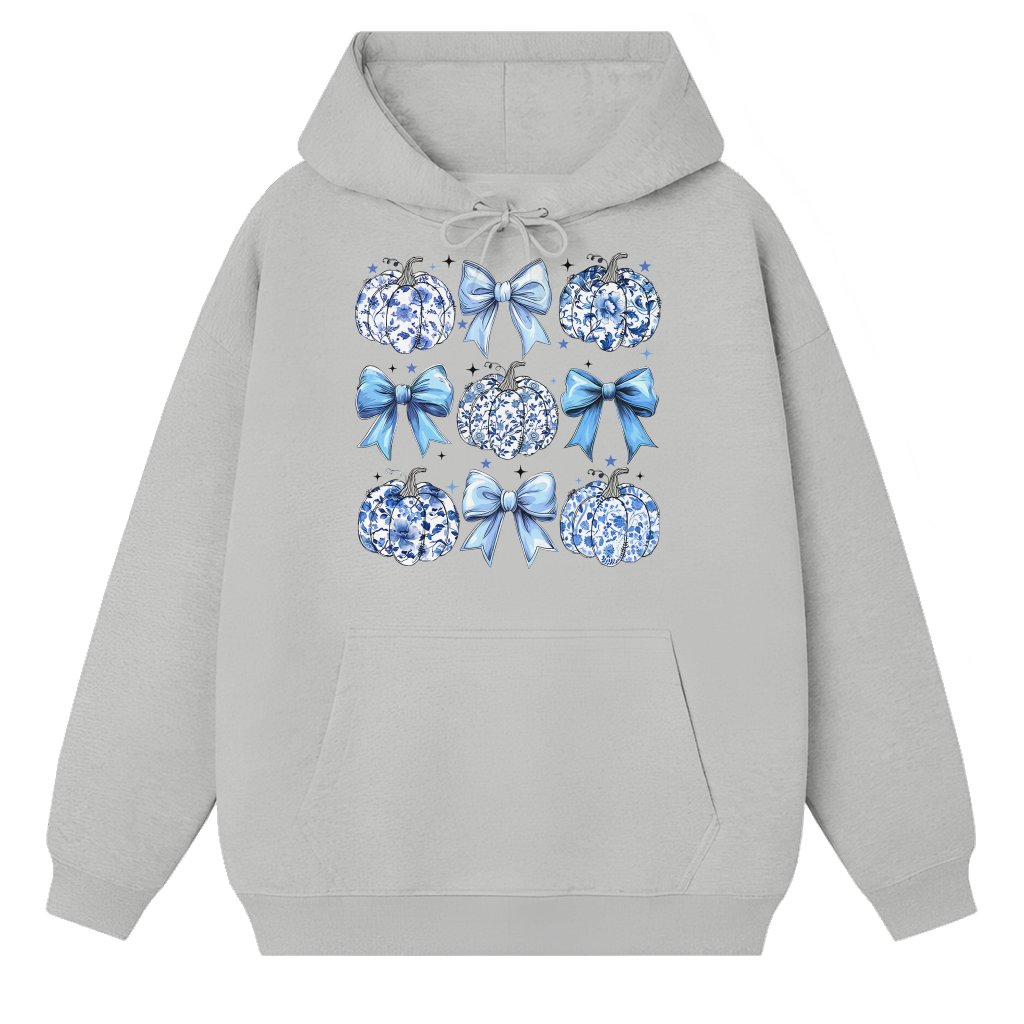 Blue Floral Pumpkin Hoodie – Fall Thanksgiving Gift for Her Cute Trendy - front view