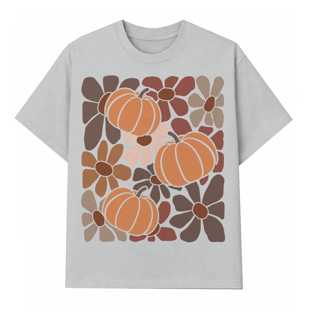Boho Floral Fall Pumpkin T-shirt – Cute Thanksgiving Gift - front view