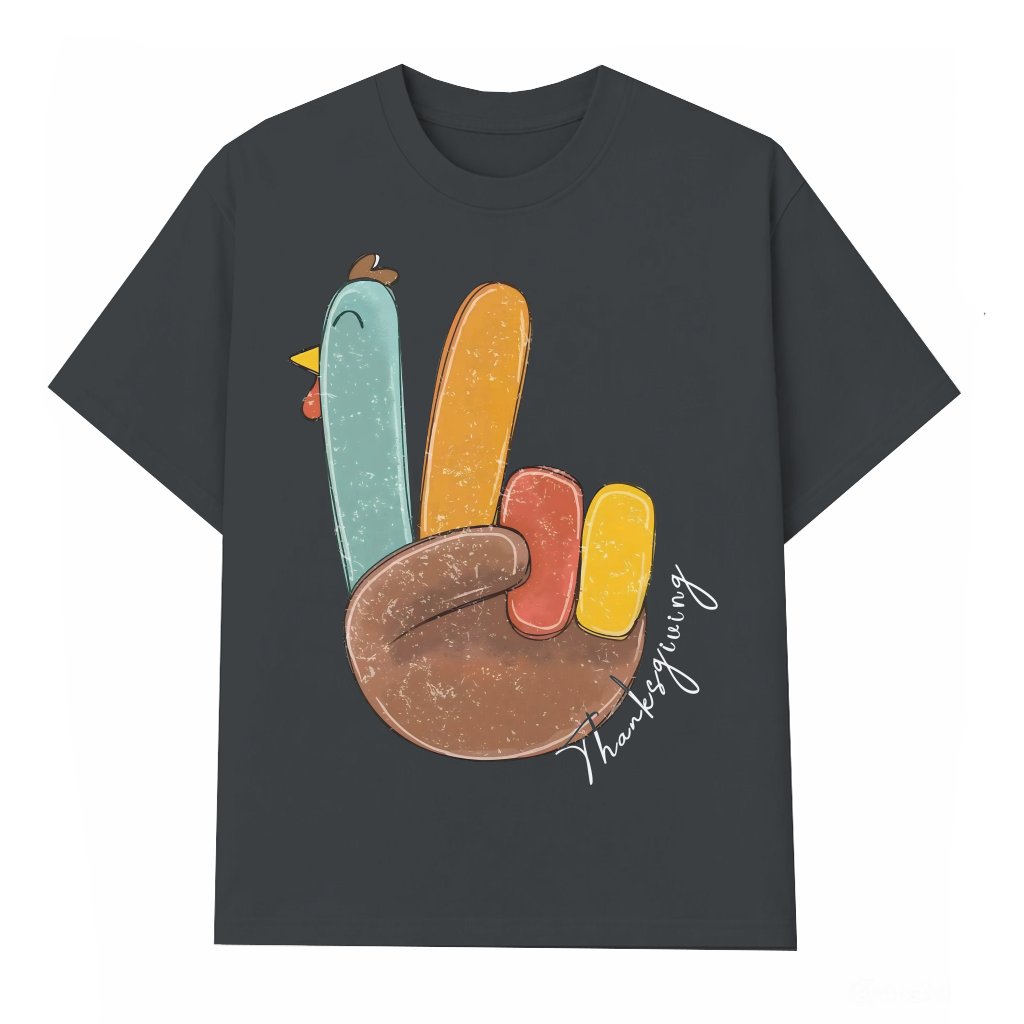 Peace Sign Turkey T-shirt – Thanksgiving Gift for Family Retro Funny - front view