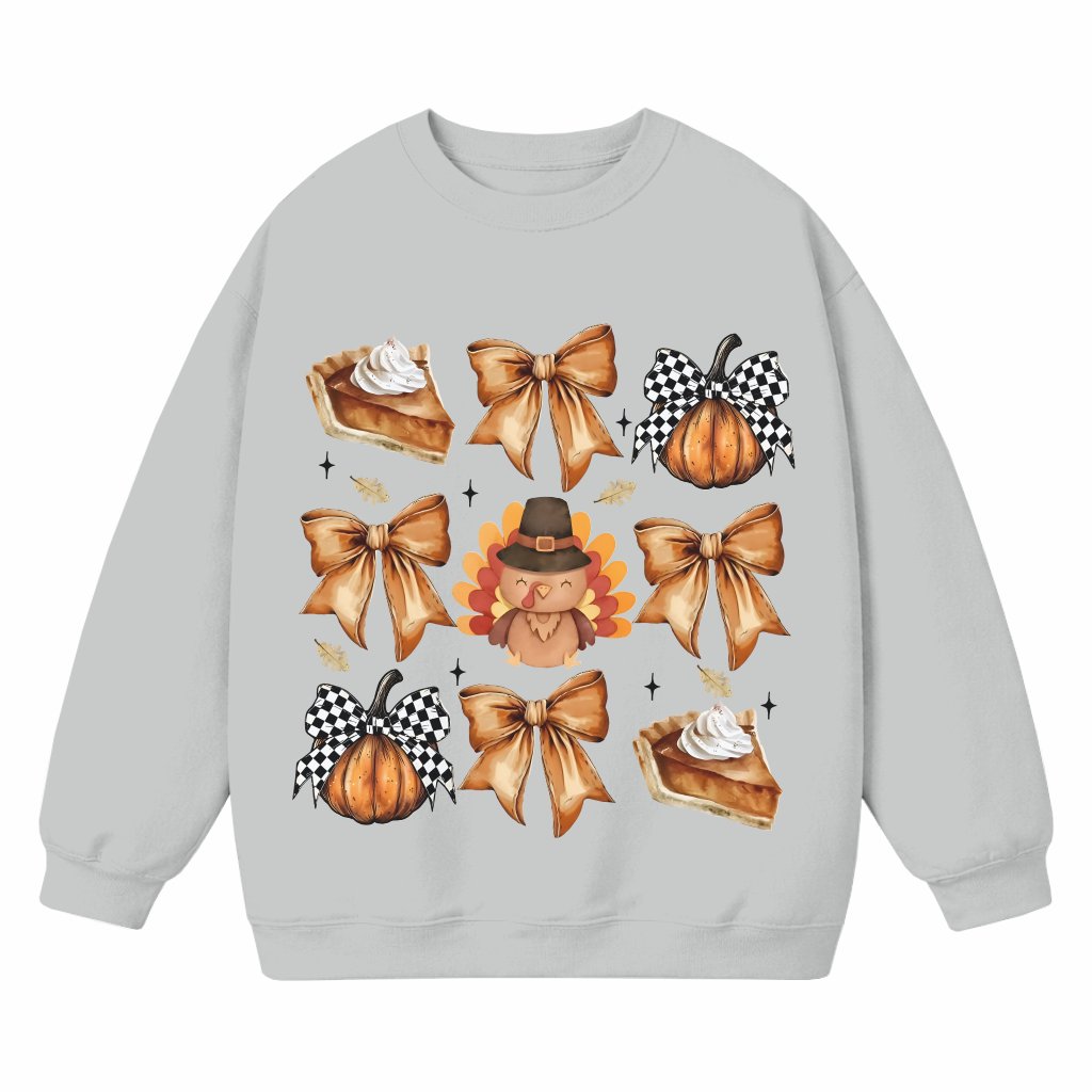 Coquette Trendy Sweatshirt – Thanksgiving Fall Pumpkin Bow Turkey - front view