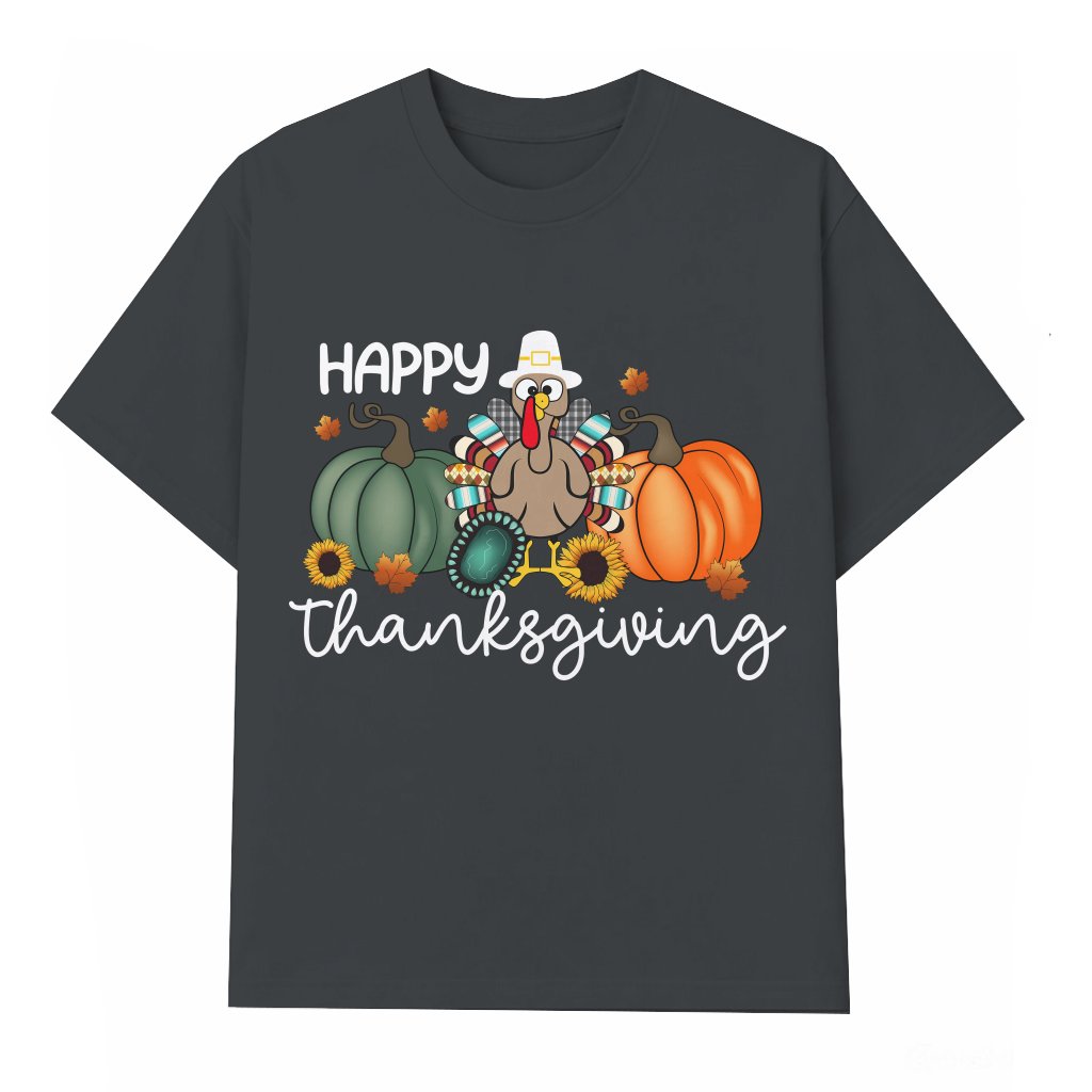 Happy Thanksgiving T-shirt – Thanksgiving Gift for Family Funny Pumpkin Turkey - front view