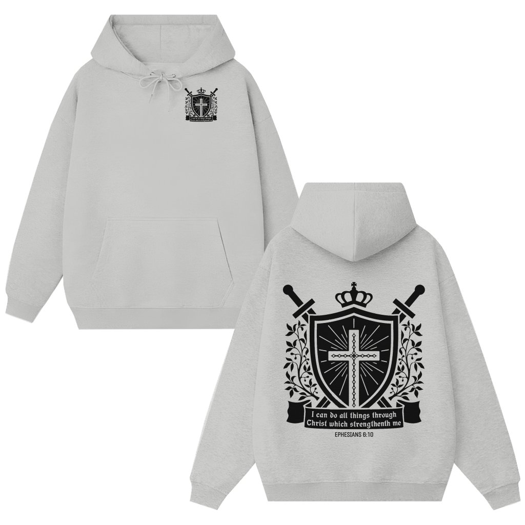 Christian Holy Armor Hoodie – Faith Gift Shield Cross Bible Verse - front view