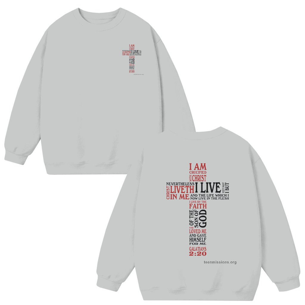 Crucified with Christ Cross Sweatshirt – Christian Gift with Verse - front view