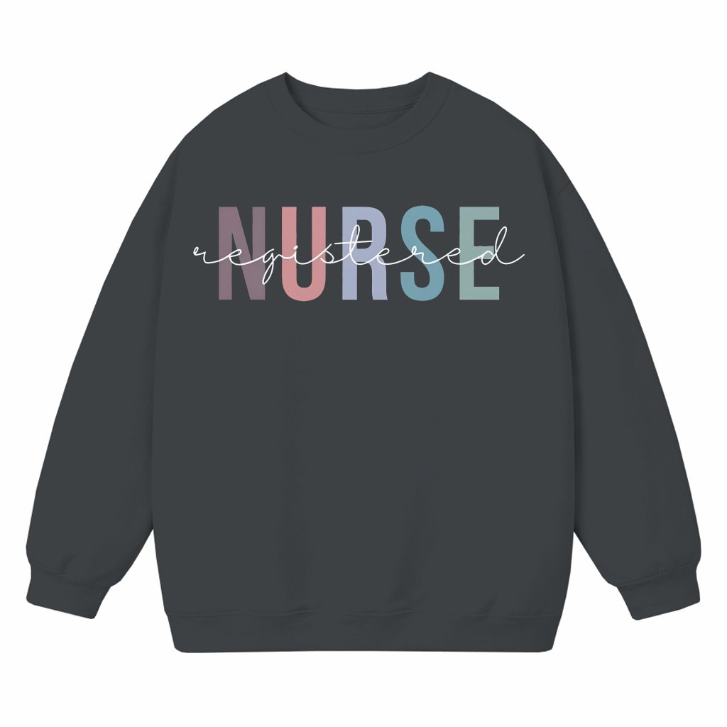 Registered Nurse Sweatshirt – RN Gift for Nurses Multicolor Lettering - front view